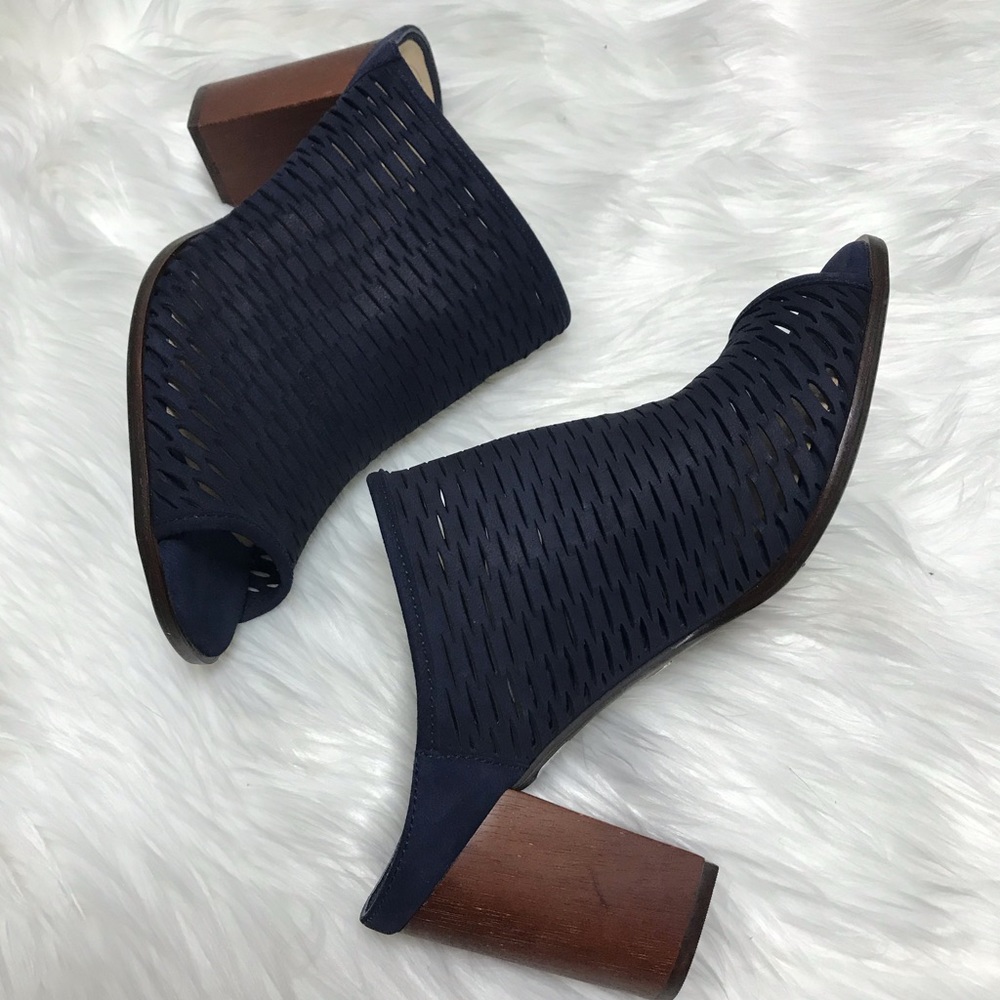 Nurture Navy Perforated Block Heels 10